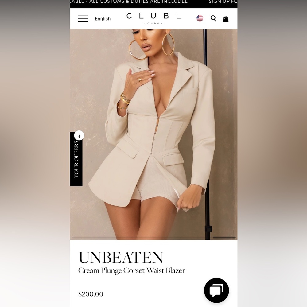 Cream Plunge Corset Waist Blazer and Shorts Set